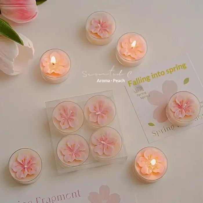 Bougie artisanale parfumée à la fleur de pêcher, cire de soja pour aromathérapie, décoration de mariage, anniversaire et événements spéciaux
