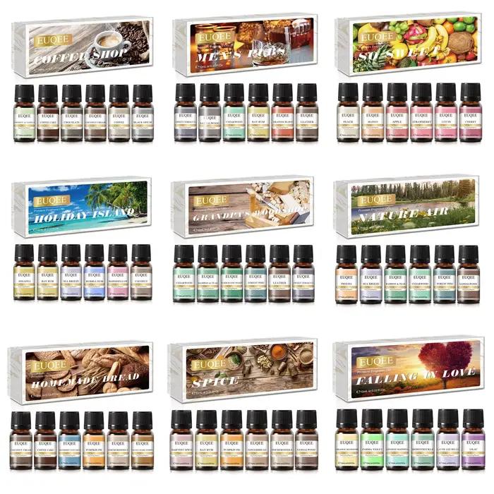 EUQEE 6 pièces/ensemble huile parfumée cadeau Kit pour diffuseur café boulangerie récolte épices citrouille tarte forêt pin fruits sucrés arômes huiles
