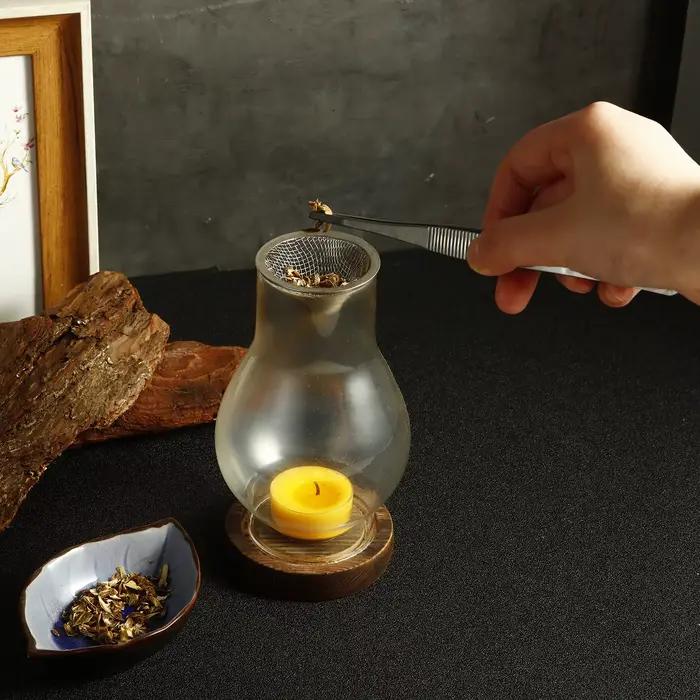 Bougeoir en verre, support chauffant avec Base en bois