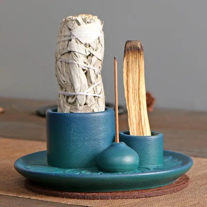 Brûleur d'encens en céramique 4 en 1 pour aromathérapie, méditation, yoga et décoration d'intérieur,
