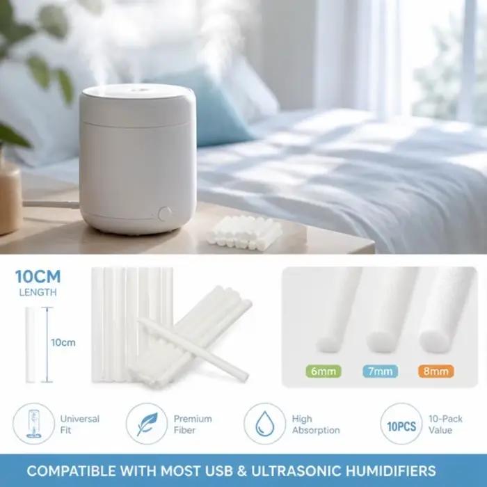 10/200 pièces Mini diffuseur d'air portable, recharges de bâtonnets de coton purs pour humidificateur, filtres, coton-tiges pour diffuseur d'arômes alimenté par USB