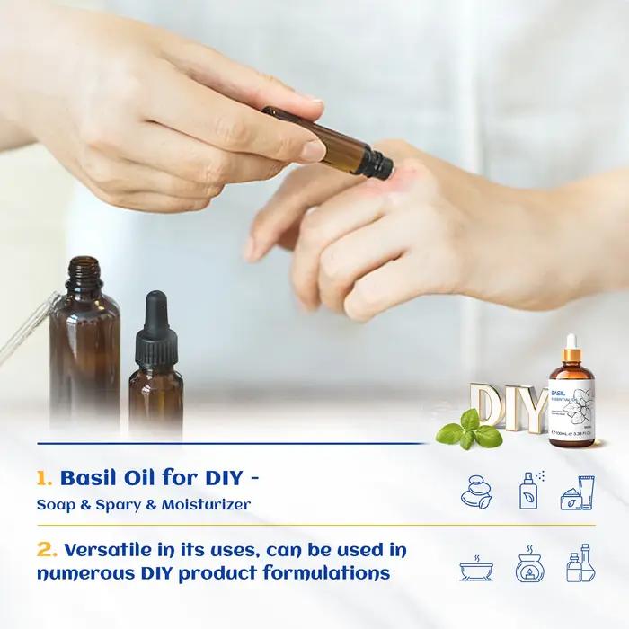 HIQILI huile essentielle de basilic naturel 100ML pour diffuseur d'aromathérapie bricolage savon fabrication de bougies Relaxation encens citron lavande