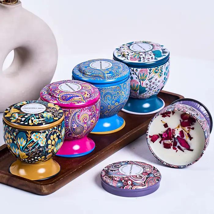 Boite à bougies parfumées aux senteurs florales rose lavande gobelet pot encens sans fumée cire decoration maison cadeau anniversaire mariage