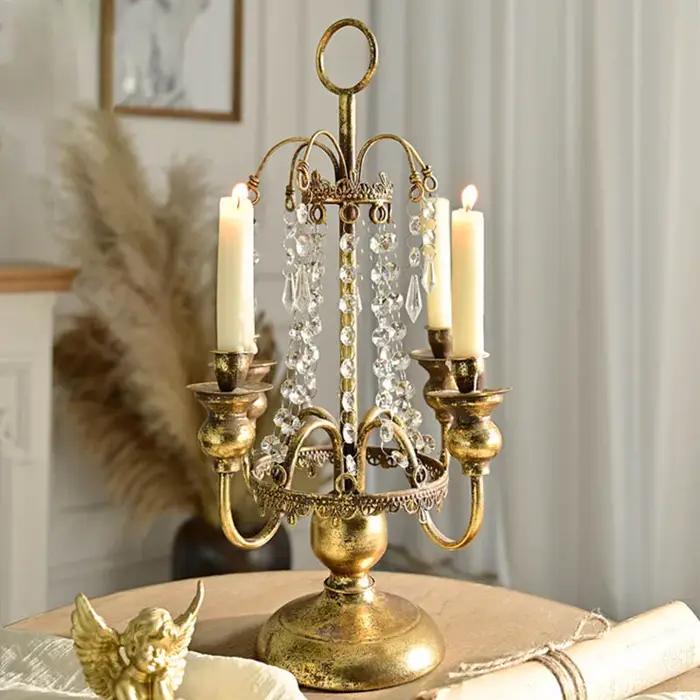 Bougeoir rétro léger de luxe en cuir, ornement romantique pour vieux ménage français, décoration d'ambiance de mariage pour anniversaire et mariage, élégant et accueillant