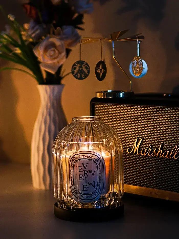 Bougie parfumée anti-poussière avec couvercle en verre coupe-vent