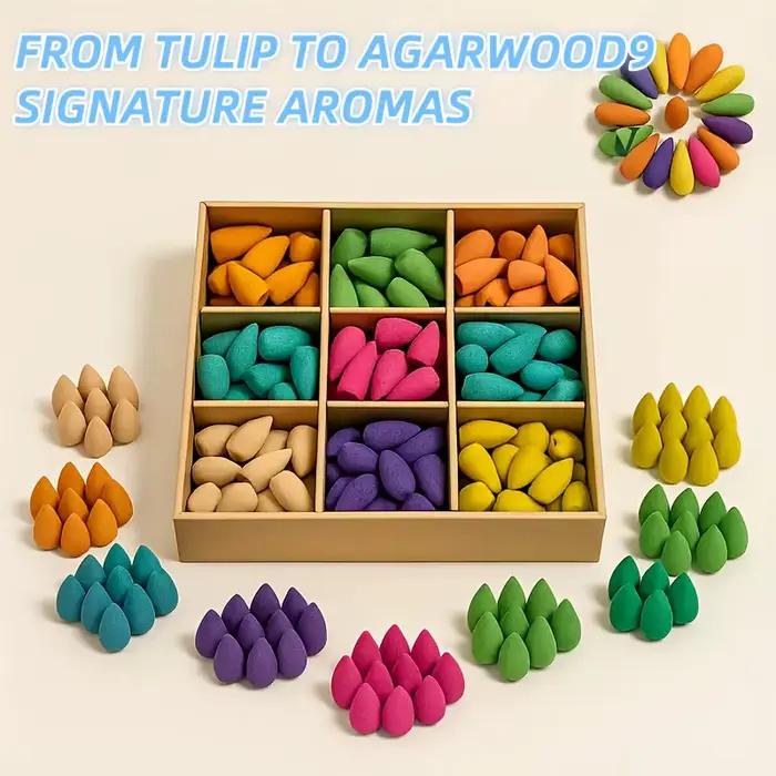 Paquet de 9 bâtons d'encens d'aromathérapie colorés pour la maison