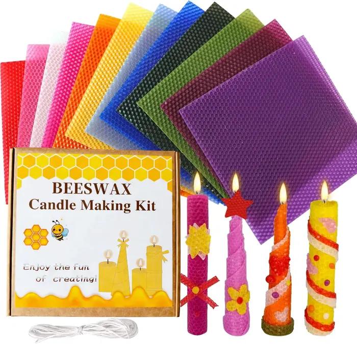 Kit de fabrication de bougies en cire d'abeille 12 pièces 8 pouces Feuilles