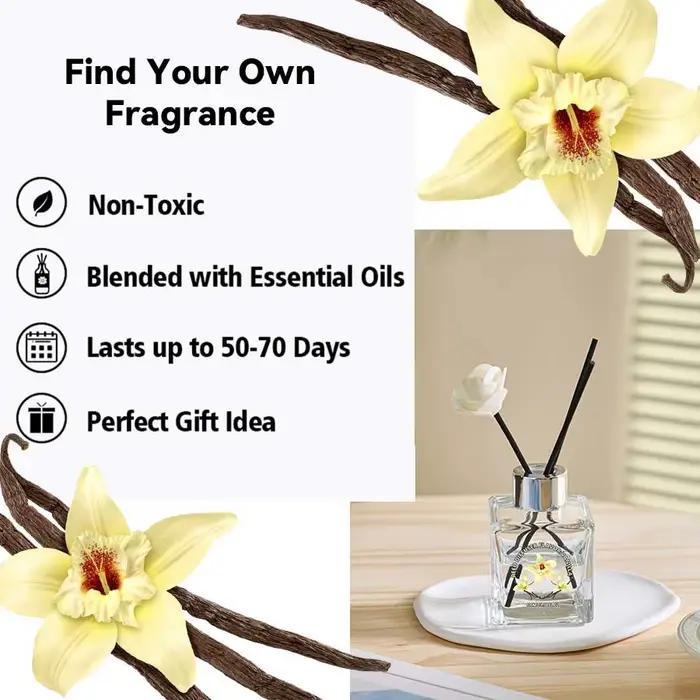 Diffuseur de roseaux de fleurs parfum vanille capacité 100ml couleurs bourgogne gris clair foncé lavande orange vert armée jaune kaki prune vert clair pour décoration intérieure spa salon thé bien-être maison