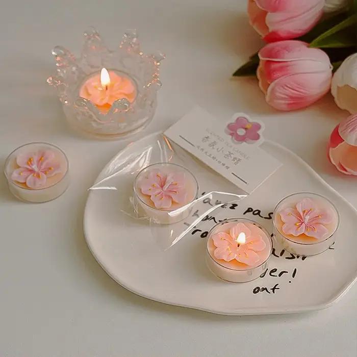 Bougie artisanale parfumée à la fleur de pêcher en cire de soja fait à la main pour mariage anniversaire fête décoration maison bloc rouge