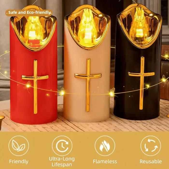 Bougie sans flamme LED en forme de croix chrétienne