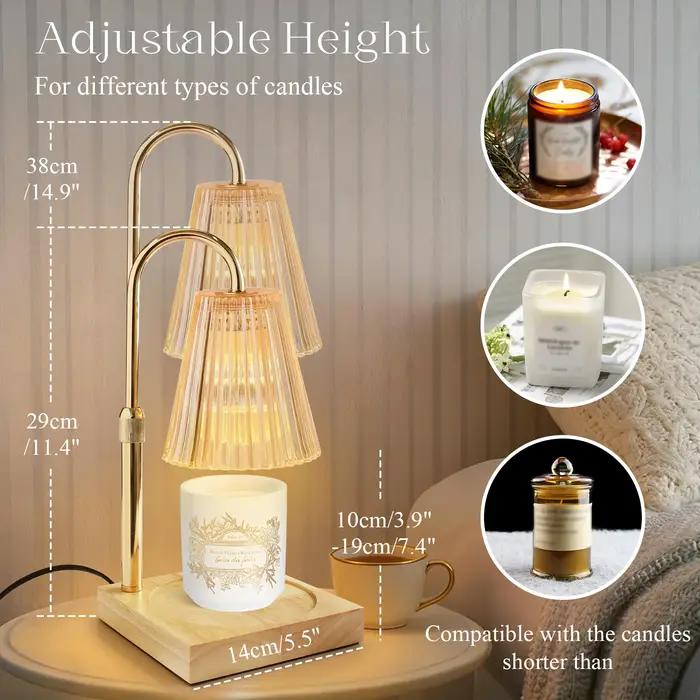 Lampe chauffe-bougie vintage avec minuterie et 2 ampoules chauffe-cire électrique réglable lumière chauffante sans flamme pour bougie en pot parfumé