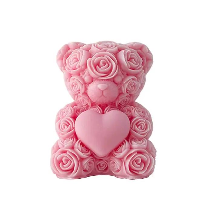 Bougie artisanale en forme de cœur d'ours rose, mignonne, aromathérapie, cadeau romantique pour petite amie, décoration de la maison, fête d'anniversaire