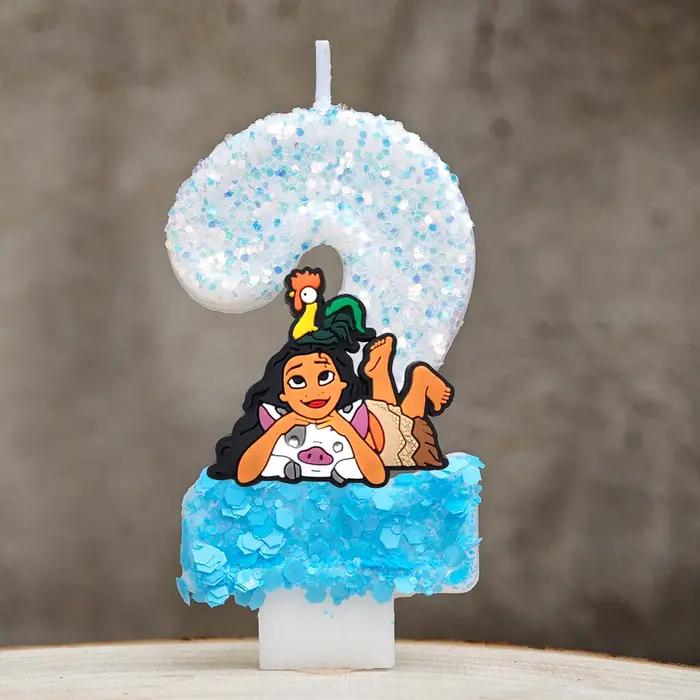 Bougie Moana dessin animé 0-9 chiffres fourniture de décoration de gâteau d'anniversaire pour enfants accessoire de fête Anime couleur argente bleu ciel beige bleu marine bleu profond bourgogne brun café chocolat clair gris foncé