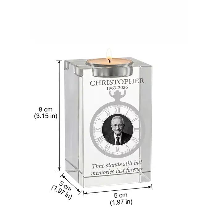 Porte-bougie commémoratif personnalisé en cristal, avec photo et texte sur mesure, design horloge gr