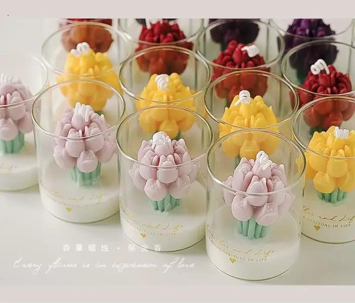 Bouquet de tulipes, bougie parfumée faite à la main