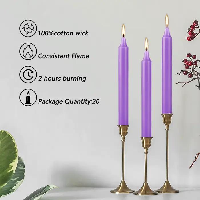 Lot de 20 bougies d'art en cire de soja violette forme de cône smokeless pour décoration intérieure mariage et anniversaire
