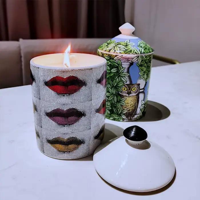 Pot de bougie parfumé en céramique avec couvercle