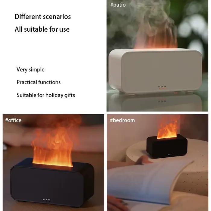 Diffuseur d'arôme de flamme 3D humidificateur avec veilleuse pour chambre à coucher maison et bureau blanc ou noir