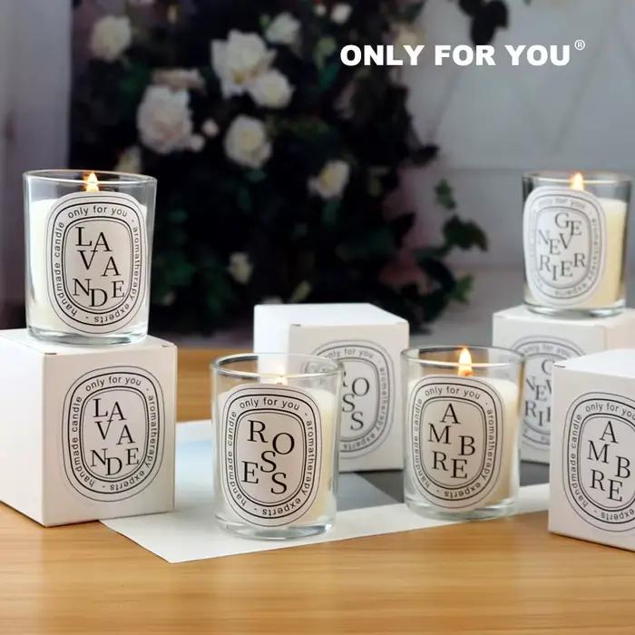 Bougie parfumée transparente en cire de soja et de noix de coco pour salon romantique et ambiance élégante à offrir pour diverses occasions