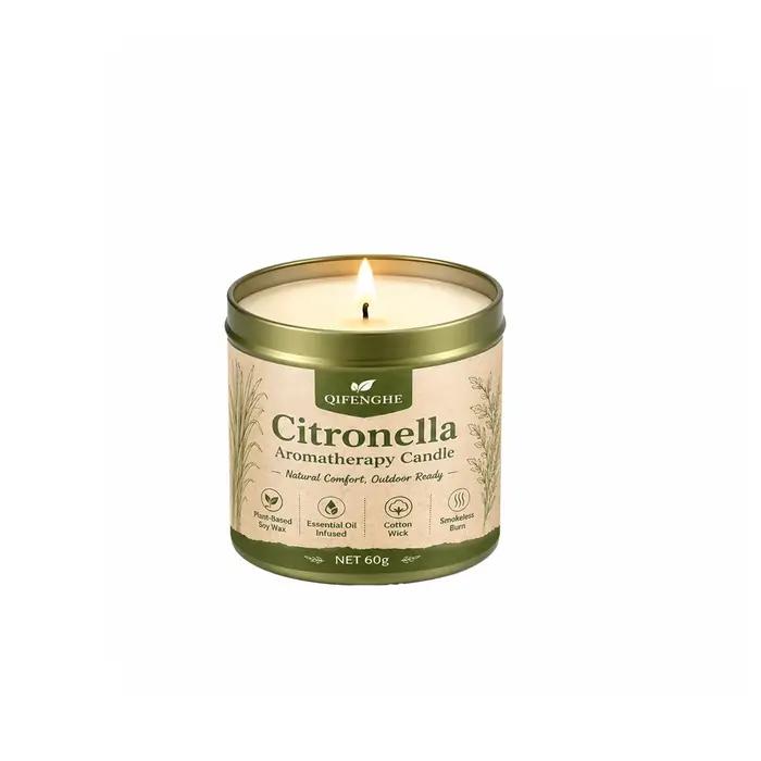 Bougie parfumée à la citronnelle 60g, cire de soja naturelle, aromathérapie, anti-moustiques, bougie en boîte pour chambre, balcon, jardin, camping