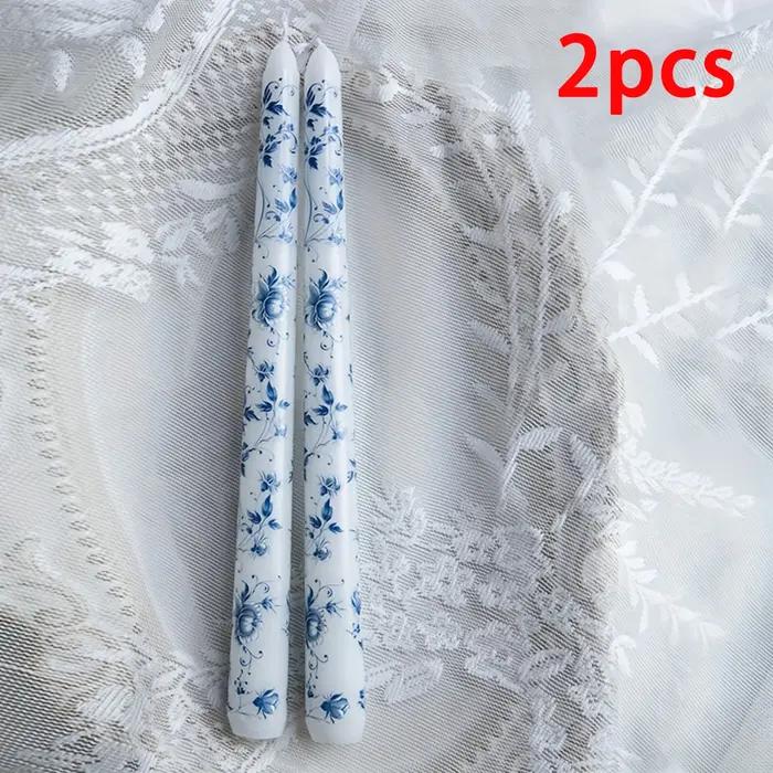 2 bougies parfumées coniques bleues et blanches de 25 cm - Décoration d'intérieur, dîner aux chandel