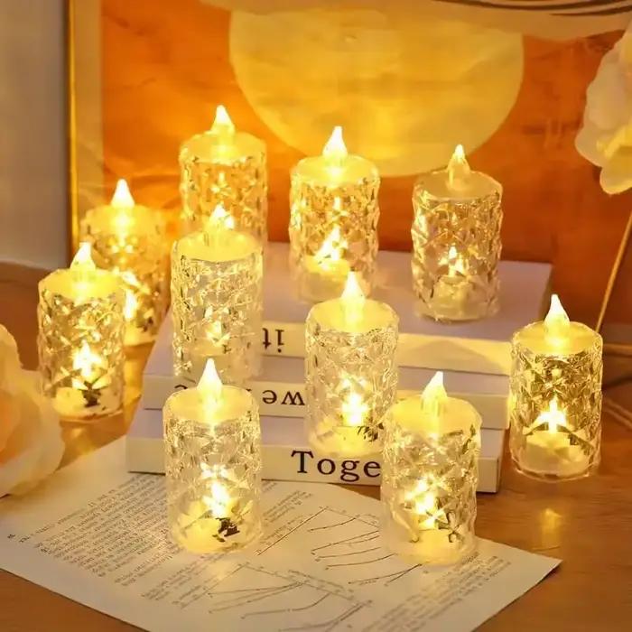 Bougie LED sans flamme en cristal, bougie transparente, ornement