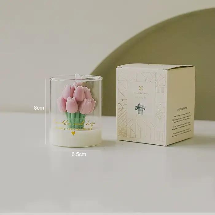 Bouquet de tulipes, bougie parfumée faite à la main, aromathérapie, cire de soja, bougies d'annivers