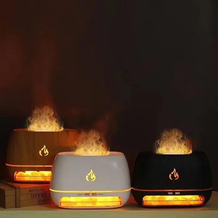 Nouveau Himalaya cristal sel pierre arôme humidificateurs d'air 3D flamme feu coloré veilleuse aromathérapie diffuseur d'huile essentielle