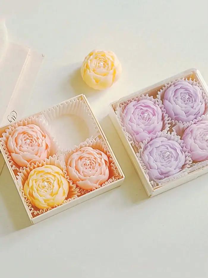 Coffret cadeau de bougies parfumées à la rose pivoine – Bougies d'aromathérapie artisanales en forme de fleur pour mariage, fête, décoration de la maison