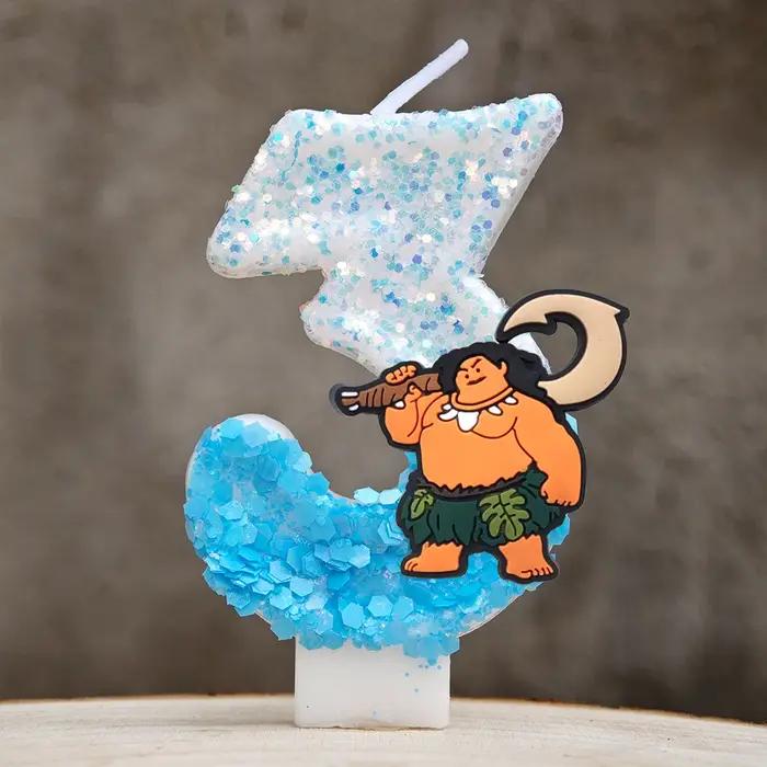 Bougie Moana dessin animé 0-9 chiffres fourniture de décoration de gâteau d'anniversaire pour enfants accessoire de fête Anime couleur argente bleu ciel beige bleu marine bleu profond bourgogne brun café chocolat clair gris foncé