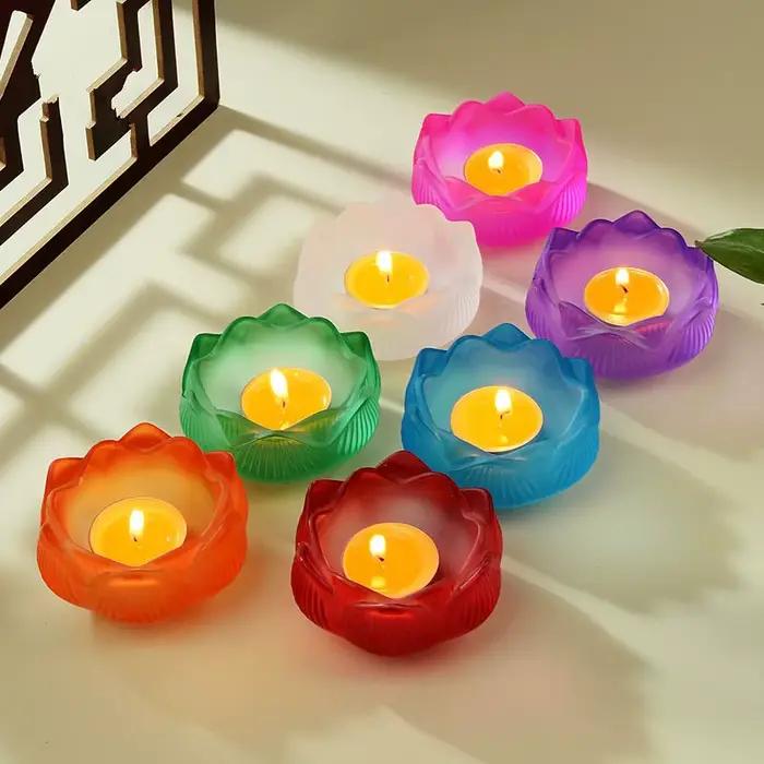 Bougeoir Lotus en verre coloré