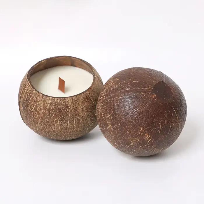 Bougeoir créatif en coquille de noix de coco brute (sans bougie)