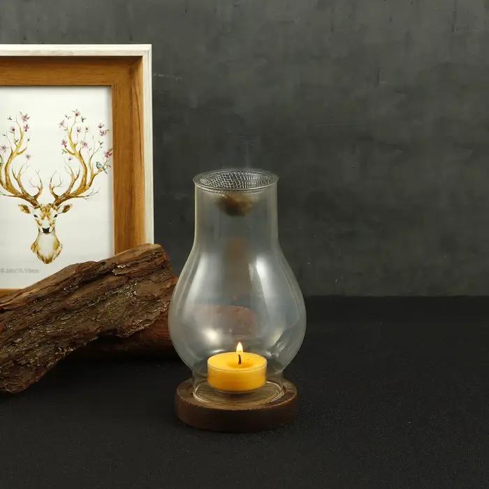 Bougeoir en verre, support chauffant avec Base en bois