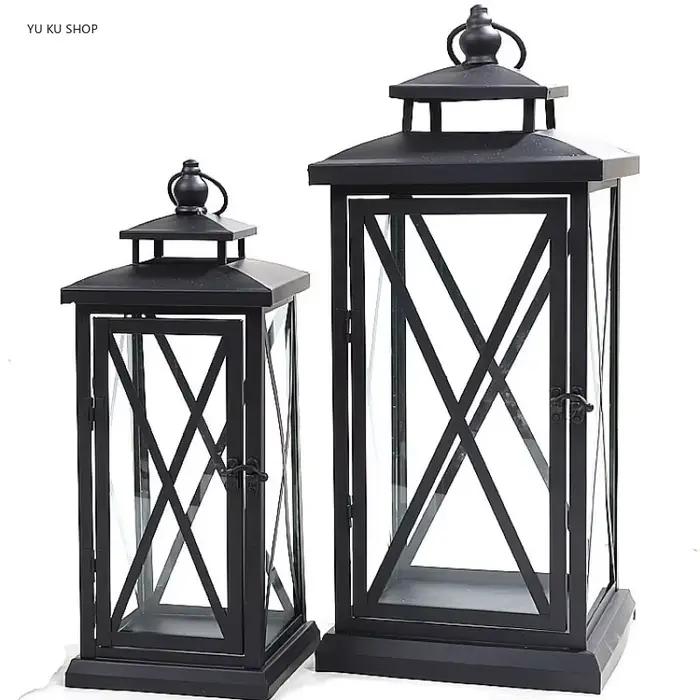Bougeoirs en verre de lanterne coupe-vent, grands bougeoirs en métal, design moderne de mariage noir, marocain ci-après, décoration d'intérieur