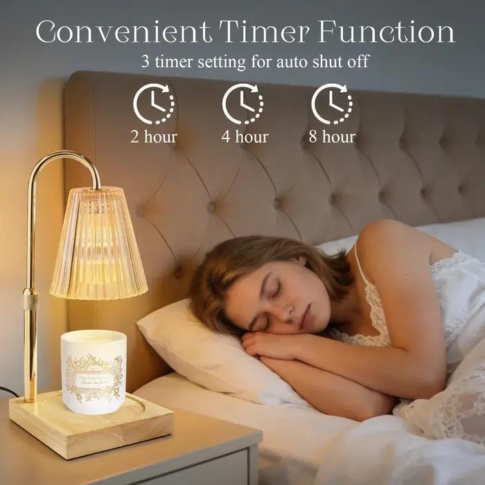 Lampe chauffe-bougie vintage avec minuterie et 2 ampoules chauffe-cire électrique réglable lumière chauffante sans flamme pour bougie en pot parfumé