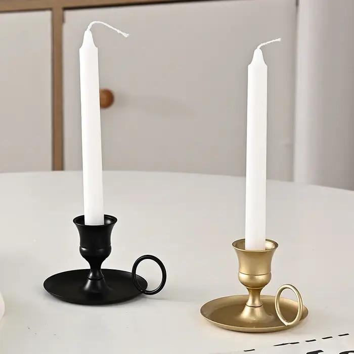 Porte-bougie de table avec poignée métal élégant pour décoration intérieure salon chambre mariage et célébrations spéciales