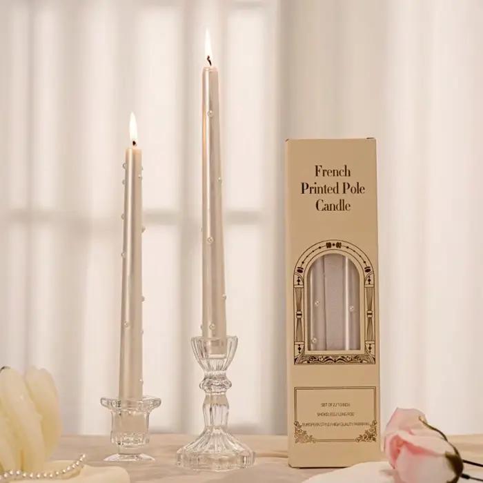 2/4 bougies à tige longue de 25 cm avec perles – Décoration de table style hôtel | Dîner romantique à la lumière