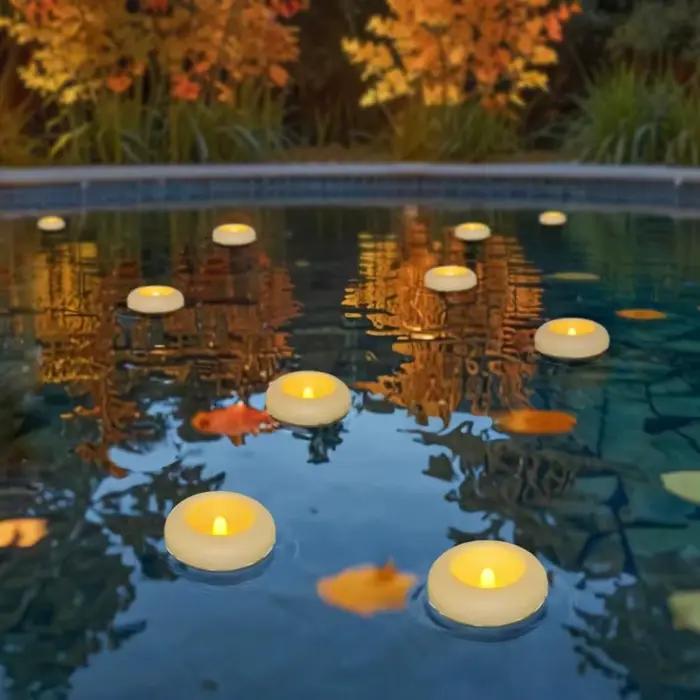 Bougie de piscine étanche, bougies chauffe-plat flottantes sans fumée, bougies de fête scintillantes réalistes pour fête de mariage, prière