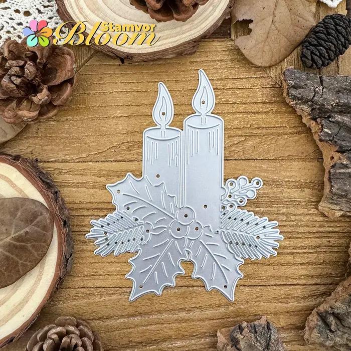 Bougies de noël originales avec feuilles et fleurs