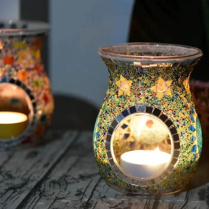 Bougeoir aromatique en verre mosaïque, encens classique Durable, diffuseur d'huile d'aromathérapie, vitrail romantique coloré, lampe aromatique