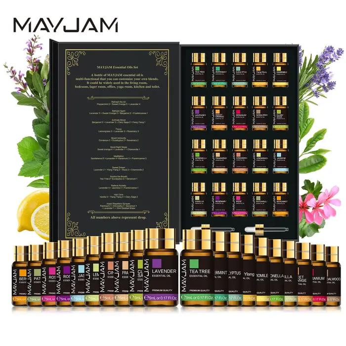 20 pièces Kits boîte-cadeau huile essentielle pour diffuseur pur naturel extrait de plante encens vanille citron menthe jasmin huile d'arbre à thé