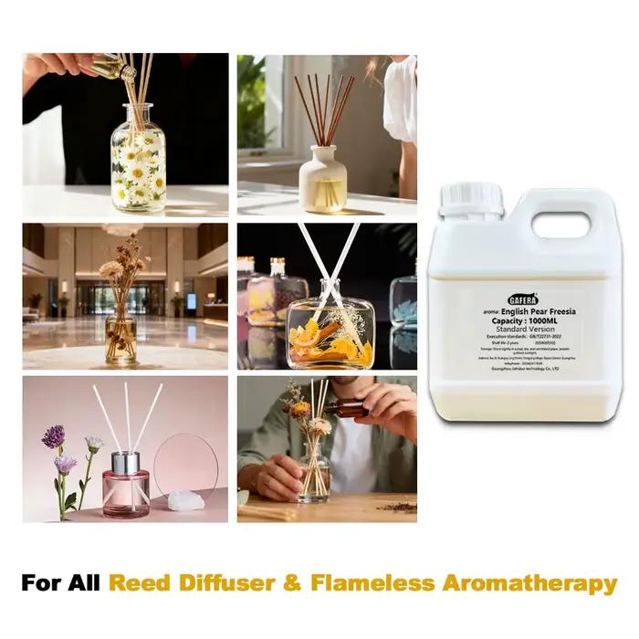 GAFERA 1000ml (33.8 fl.oz) Huiles essentielles d'aromathérapie sans flamme à la fleur de gardénia, Huile diffuseur à bâtonnets pour hôtel, Grand flacon de parfum