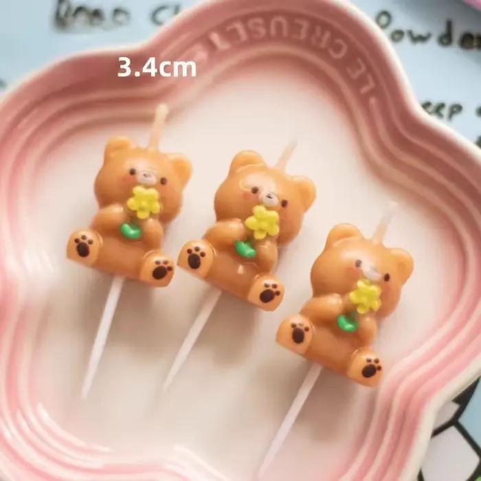 Bougies d'anniversaire ours, bougies de gâteau en forme de fleur, décorations de gâteau, fournitures de fête ours, fournitures de fête pour baby shower et mariage
