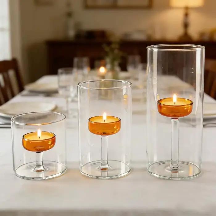 Porte-bougie en verre de style européen romantique, base solide transparente, support de bougie résistant à la chaleur, coupelle pour bougies parfumées, banquet