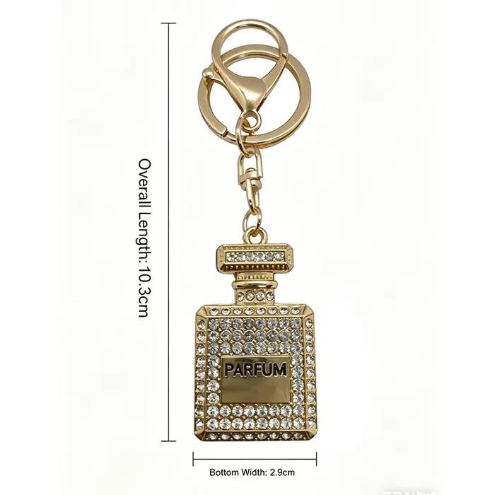  Porte-clés en forme de flacon de parfum de style coréen - Métal doré avec diamants roses, dorés et blancs - Pour clés et sacs, accessoire cadeau idéal