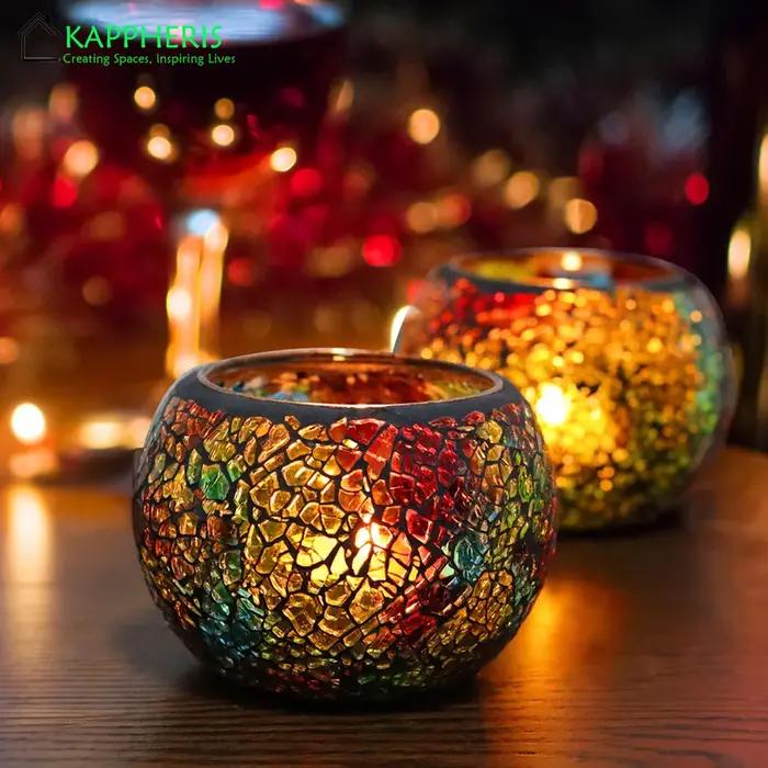 Bocaux Africains Arc-en-Ciel en Mosaïque de Verre Support de Thé Décoration Maison Occasions Spéciales Exotisme Charme Artisanal