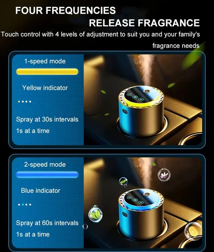 Diffuseur de parfum de voiture écran tactile avec huile essentielle automatique pour éliminer les mauvaises odeurs et créer une atmosphère apaisante pour les longs trajets et les voyages d'affaires