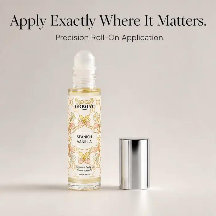 Huile de parfum corporelle roll-on à la vanille 10 ml, huile corporelle portable au parfum de vanille espagnole, douce et sucrée, idéale pour les voyages ou les rendez-vous