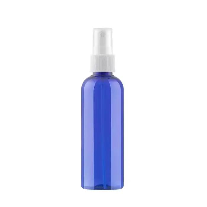 Bouteilles de parfum en Spray bleu de 100ml, récipient avec pulvérisateur de brume blanc et noir, bo