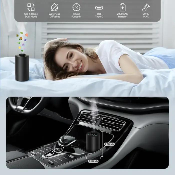 Diffusateur d'aromathérapie sans eau et sans fil à piles avec synchronisation et diffuseur de voiture à trois niveaux de brume pour maison, bureau et voiture occasions spéciales bien-être